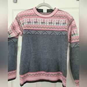 Andino Artesanias Alpaca Wool Sweater Pullover Soft Pink Grey Women Sz Small